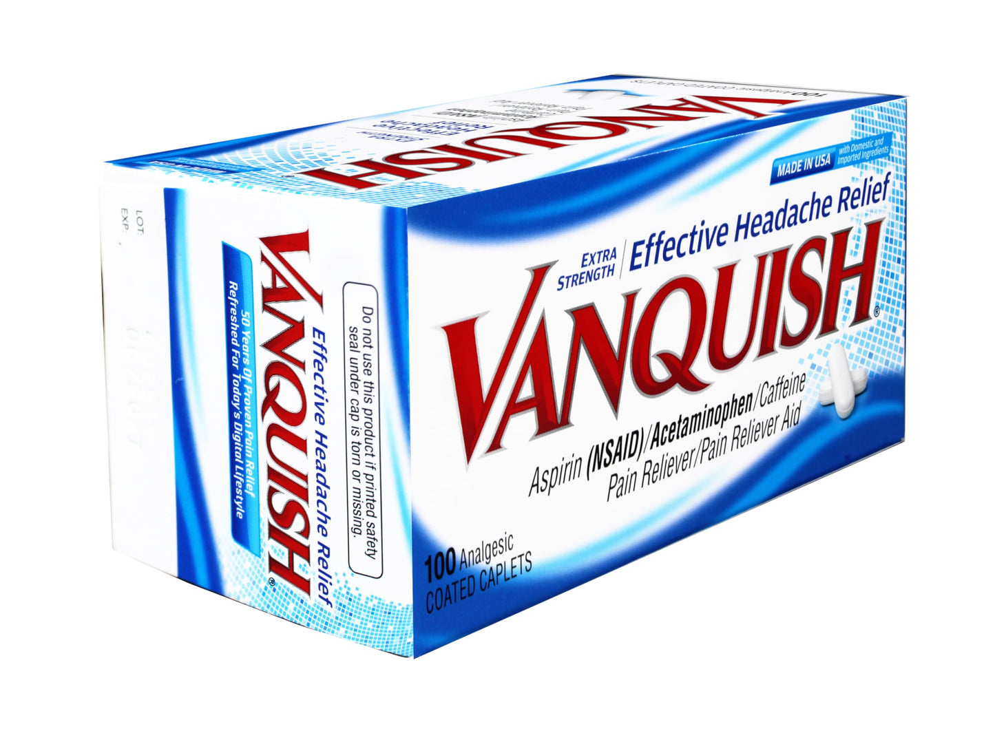 Vanquish Extra Strength Pain Reliever Headache Relief Aspirin Acetaminophen Caffeine 100 Coated Caplets (Pack of 2) VanquishBuy Supplements Australia