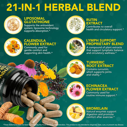 Lymphatic Drainage Supplements, Lymphatic Drainage Capsules - Wellness Complex 21 in 1 Aescia, Turmeric, Bromelain, Echinacea & More - Lymph System Support Capsules ZXXBEST buy supplements Au