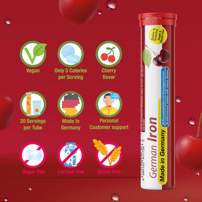 T&D German Iron 14 mg - 140 Vegan Drink Effervescent Tablets - Cherry Flavor - Made in Germany T&D buy supplements Au