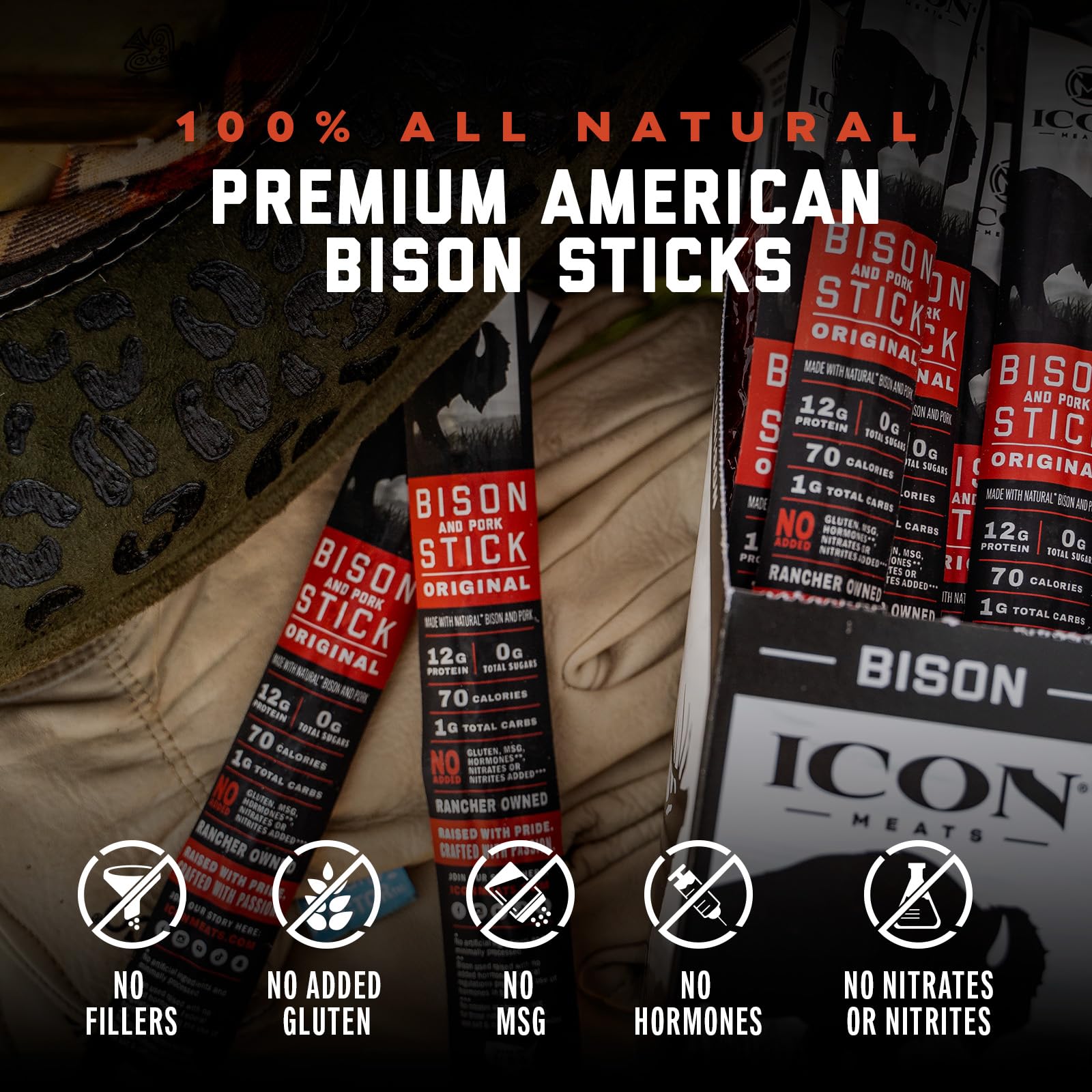 ICON Meats Bison and Pork Snack Sticks, Original Flavor, 24 Pack of High Protein Snacks, Sugar Free, Natural Jerky Meat Sticks, Gluten Free, USDA Inspected, Made in USA, Gifts for Him ICON buy supplements Au