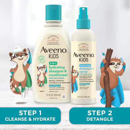 Aveeno Kids Shampoo & Conditioner, Formulated With Oat Extract to Gently Cleanse, Condition & Detangle Kids Hair