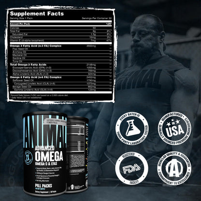 Animal Advanced Omega 3 Fatty Acids - 3500mg EPA DHA Fish Oil Omega 3 Supplement for Women & Men High Potency Blend with CLA GLA ALA for Brain Skin Eye Immune Joint Health 30 Pill Packs Animal buy supplements Au