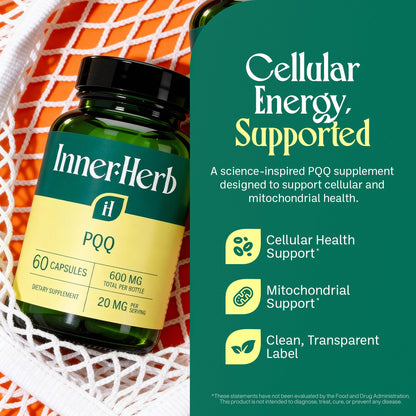 InnerHerb Pyrroloquinoline Quinone PQQ Daily Capsule - Supplement for Adults (60 Capsules, 30 Servings) (20mg Per Serving) InnerHerb buy supplements Au