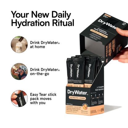 DryWater Electrolyte Powder Packets, Peach Mango - Hydration Packets Drink Mix with Zero Added Sugar for Rehydration & Energy - 6 Key Electrolytes