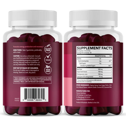 Beet Root Gummies with COQ10 & Pomegranate - Nitric Oxide Supplement for Men and Women - Beetroot for Endurance, Performance, Recovery - Vegan, Non-GMO, Gluten Free