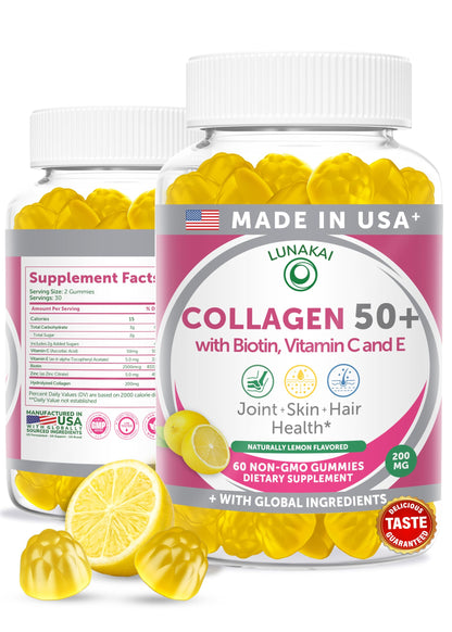 Lunakai USA Made Collagen Gummies for Women & Men Over 50, Biotin & Vitamin C, Supports Skin Elasticity, Hair & Nail Strength, Joint Support, 60ct Lunakai buy supplements Au