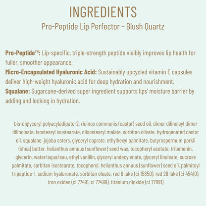 Biossance Pro-Peptide Lip Perfector – Triple-Treat Vegan Lip Balm – Deeply Hydrating with Pro-Peptides & Hyaluronic Acid – Enhances Natural Lip Color – Silky, Glossy Finish in Blush Quartz, Pink BIOSSANCEBuy Supplements Australia