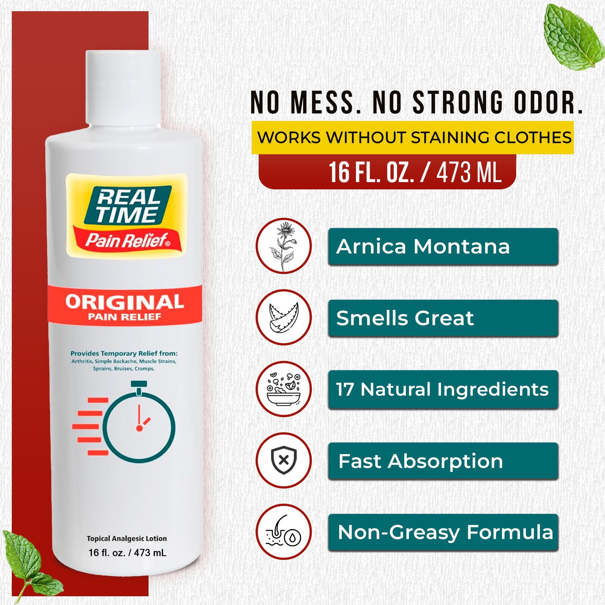Real Time Pain Relief Cream 16oz Bottle | 17 Natural Ingredients: 1.25% Menthol, Arnica & MSM | Muscle Strain & Joint Discomfort Relief for Arthritis, Cramps, Sprains, Bruises, Hands, Back & Knee Pain Real Time Pain ReliefBuy Supplements Australia