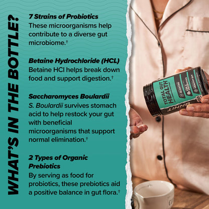 ONNIT Total Gut Health Daily Digestive Support, IGEN Non-GMO Tested Digestion Supplement for Women and Men with 7 Strains of Probiotics, Prebiotics,