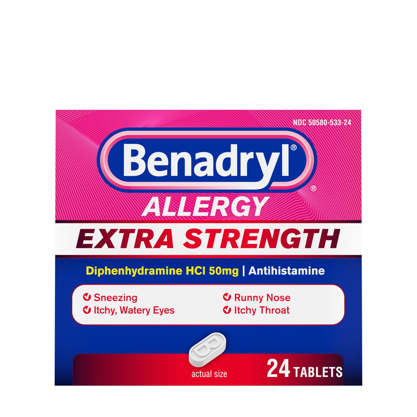 Benadryl Extra Strength Allergy Relief Medicine, 50 mg Diphenhydramine HCl Antihistamine Tablets for Relief of Allergy Symptoms Due to Hay Fever or Other Upper Respiratory Allergies, 24 ct Benadryl buy supplements Au