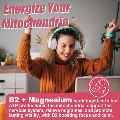 Safgumjel Vitamin B2 Gummies | Riboflavin 400mg with Magnesium & CoQ10 for Migraine Relief & Headache Relief | Sugar Free, Vegan, Strawberry Flavor, 60 Count