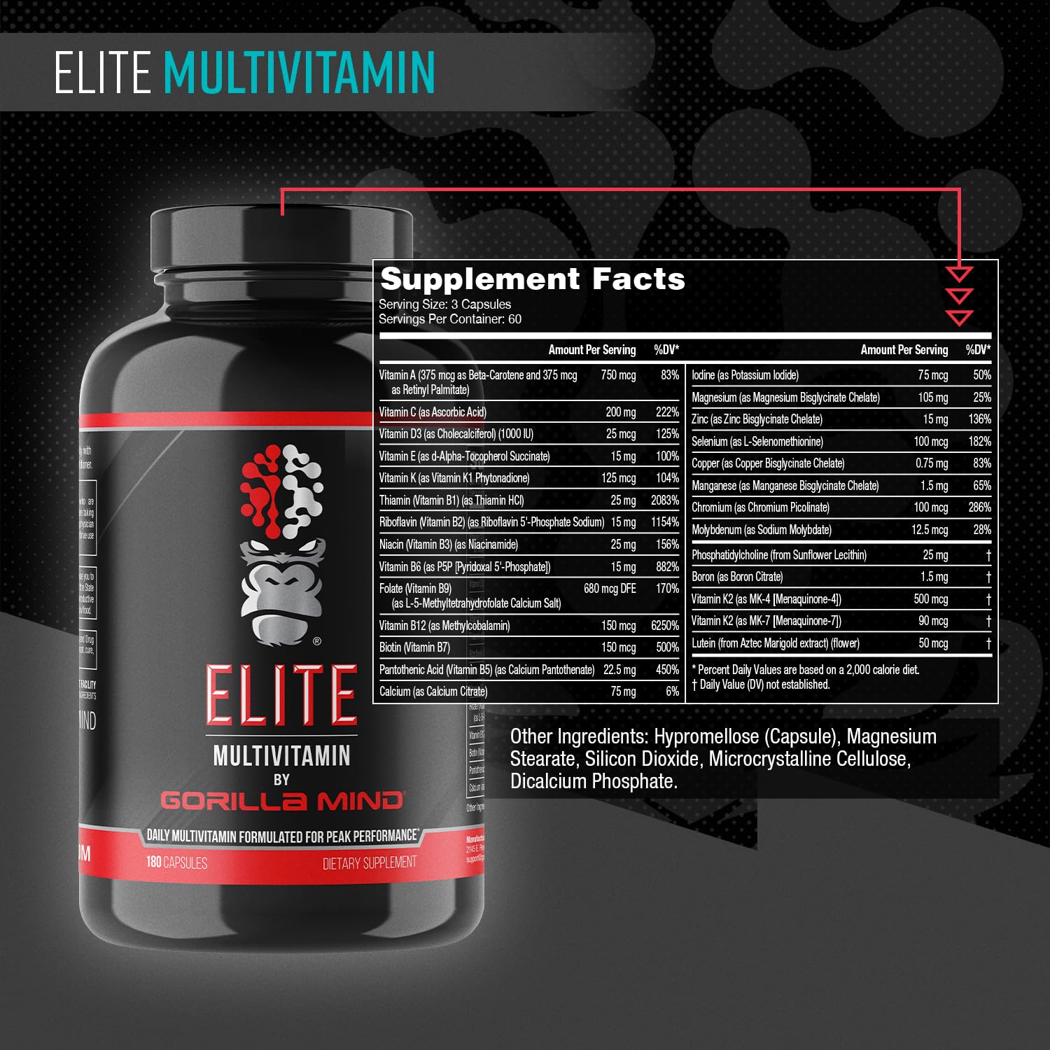 Gorilla Mind Elite Multi-Vitamin (180 Capsules) – Daily Multivitamin Formulated for Peak Performance | 27 Nutrients to Backfill Micronutrient Shortcomings Gorilla Mind buy supplements Au