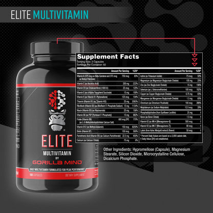 Gorilla Mind Elite Multi-Vitamin (180 Capsules) – Daily Multivitamin Formulated for Peak Performance | 27 Nutrients to Backfill Micronutrient Shortcomings Gorilla Mind buy supplements Au