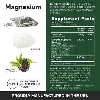 Smarter Nutrition Magnesium Complex - Chelated Magnesium Glycinate with Citrate, Malate and L-Theanine for Sleep, Muscle Relaxation and Stress Support - Non-GMO - 60 Tablets[30DaySupply] SMARTERNUTRITIONBuy Supplements Australia