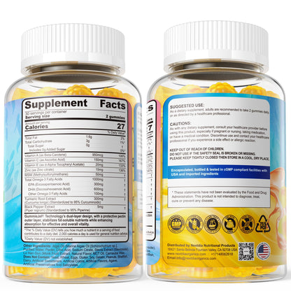 Vegan Omega-3 Gummies 1000mg + Turmeric - Omega 3 Fish Oil Alternative for Adults - Algae DHA 600mg & EPA 300mg