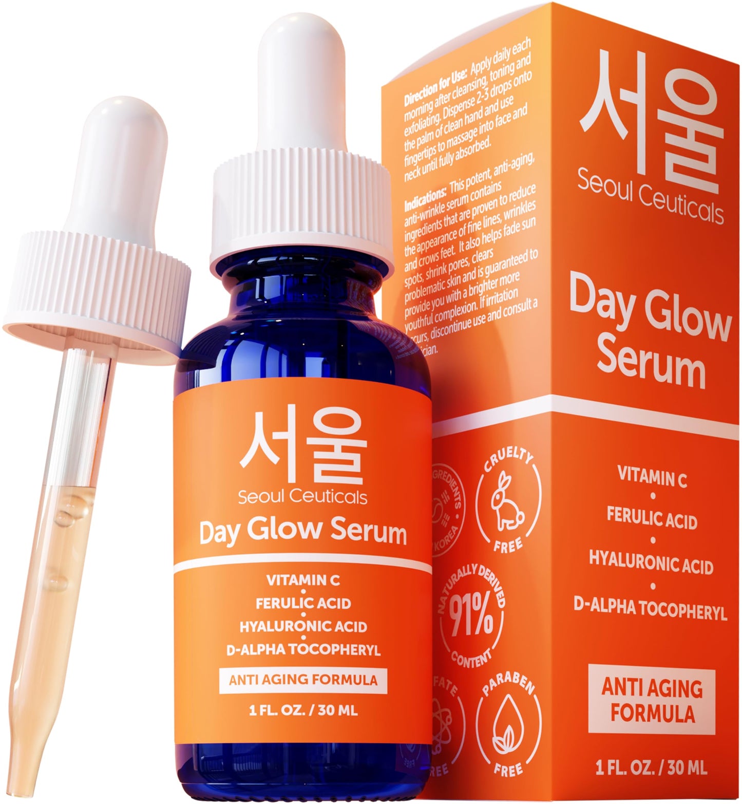 SeoulCeuticals Korean Skin Care 20% Vitamin C Hyaluronic Acid Serum + CE Ferulic Acid