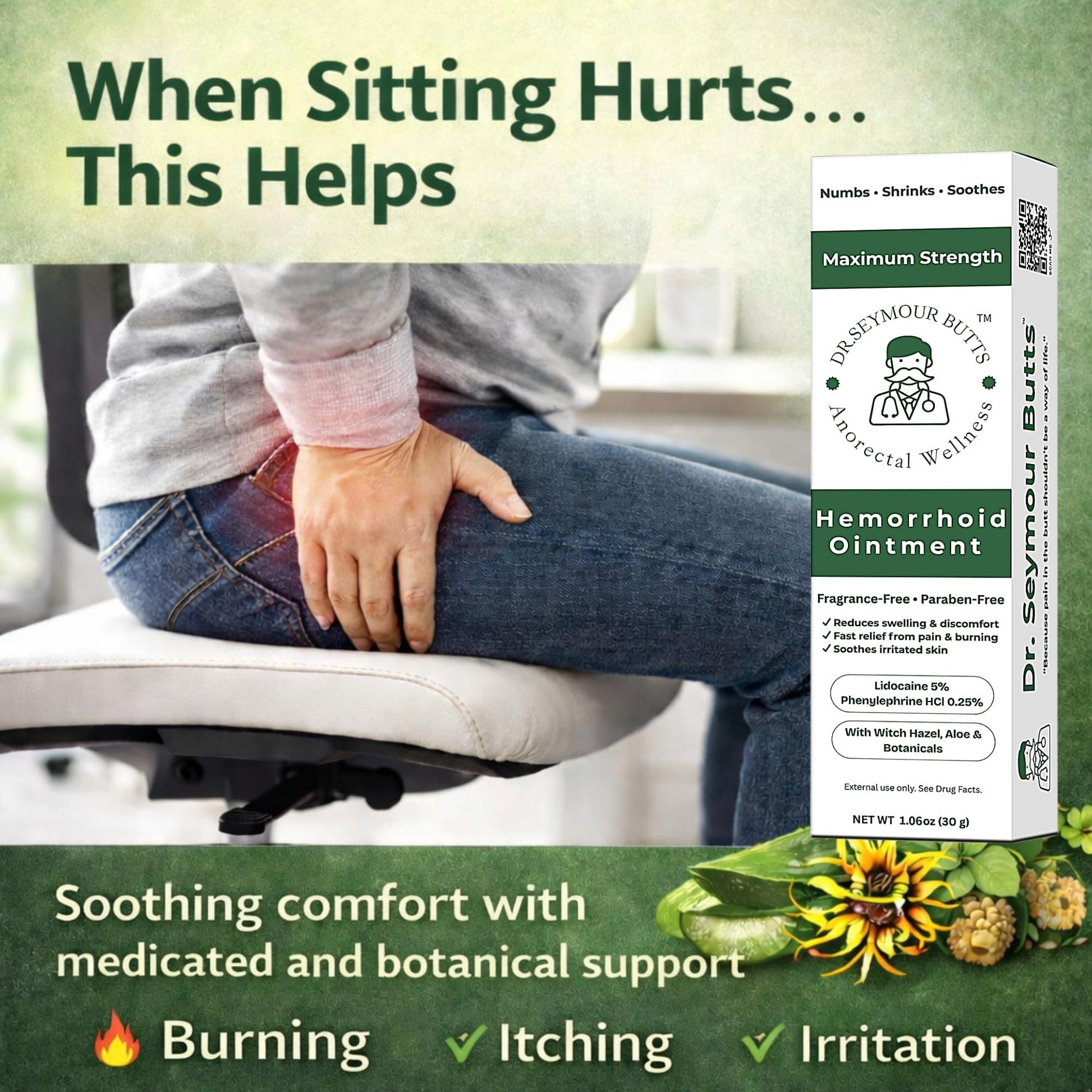 Dr. Seymour Butts Hemorrhoid Ointment – Lidocaine 5% Pain Relief for Burning, Itching & Irritation | External Hemorrhoid Care with Witch Hazel, Aloe & Botanical Support Dr. Seymour ButtsBuy Supplements Australia