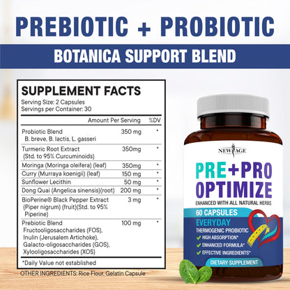 Pro Optimize Probiotics for Women, Menopause, 70 Billion CFU, Digestive Health - Relief for Bloating, Hot Flashes, Joint Support, Night Sweats - Gut Health & Metabolism - Dong Quai (120 (Pack of 2)) NEW AGE buy supplements Au