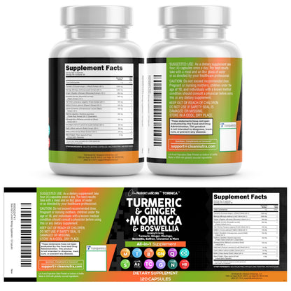 Clean Nutraceuticals Turmeric Moringa Supplement | Ginger Boswellia Saffron - Supplement for Women and Men with Ceylon Cinnamon