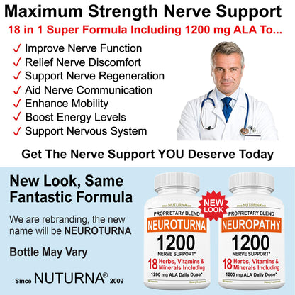 Neuroturna Support Supplement with 1200 mg Pure Alpha Lipoic Acid - Maximum Strength Formula with ALA + Vitamins + Minerals + Herbs - Best Natural Support - 180 Capsules NuturnaBuy Supplements Australia