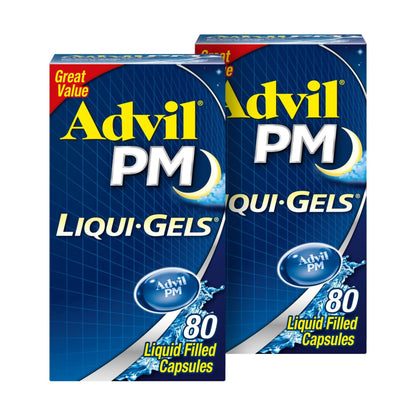 Advil PM Liqui-Gels Pain Reliever and Nighttime Sleep Aid, Pain Medicine with Ibuprofen for Pain Relief and Diphenhydramine HCL for a Sleep Aid - 2x80 Liquid Filled Capsules AdvilBuy Supplements Australia