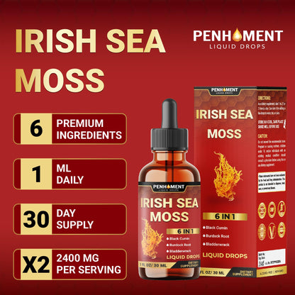 Penhoment 6in1 Sea Moss Drops with Black Seed Oil Irish Seamoss, Ashwagandha, Burdock Root & Bladderwrack - 1FL Oz - 30 Day Supply Penhoment buy supplements Au