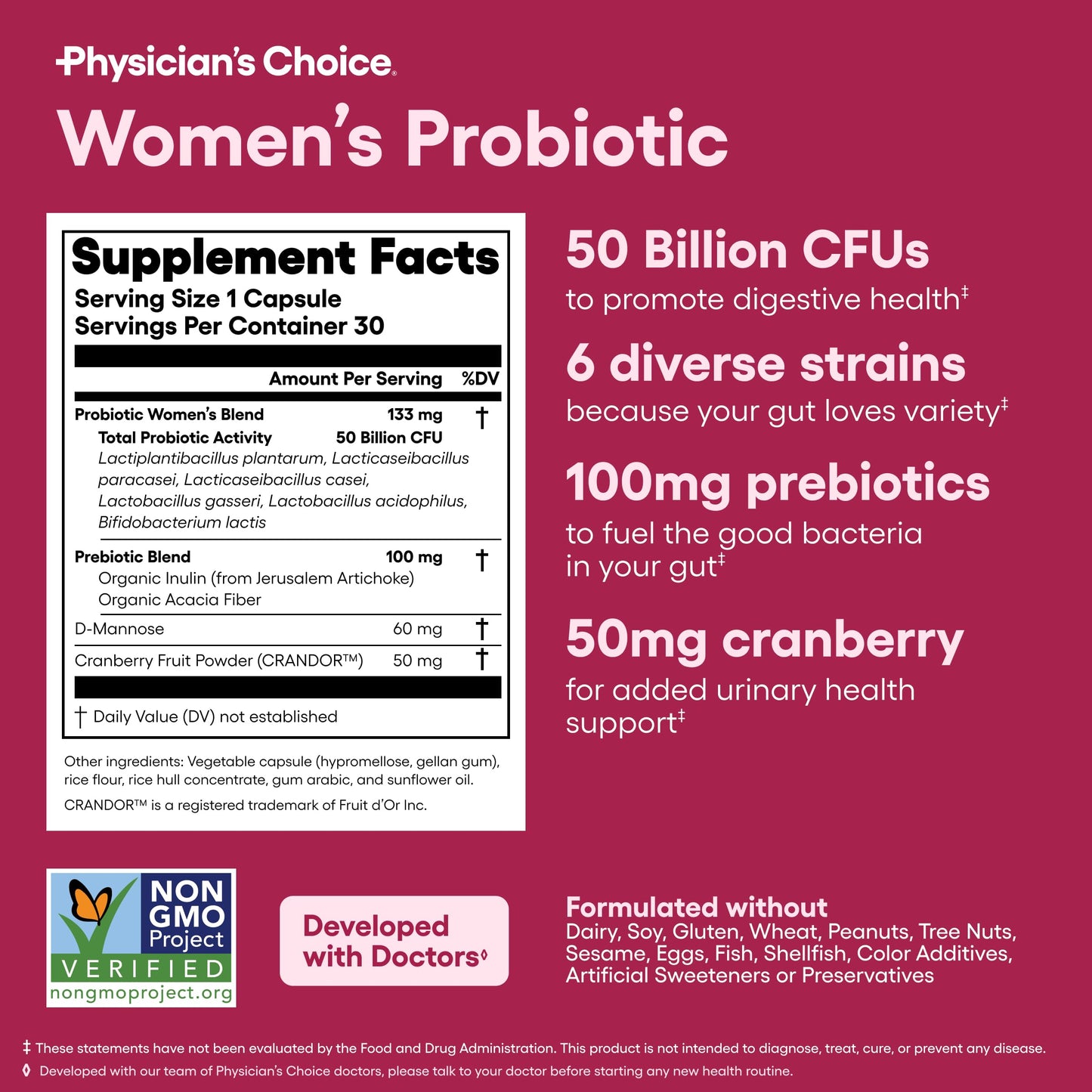 Physician's CHOICE Probiotics for Women - PH Balance, Digestive, UT, & Feminine Health - 50 Billion CFU - 6 Unique Strains for Her - Organic Prebiotics, Cranberry Extract+ - Women Probiotic - 30 CT Physician's CHOICE buy supplements Au