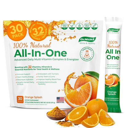 Dr. Nick's Multivitamin Powder for Women, 30 Pack, Orange Splash, Multivitamin for Women with 32 Vitamins and Minerals Dr.Nick's White & Healthy