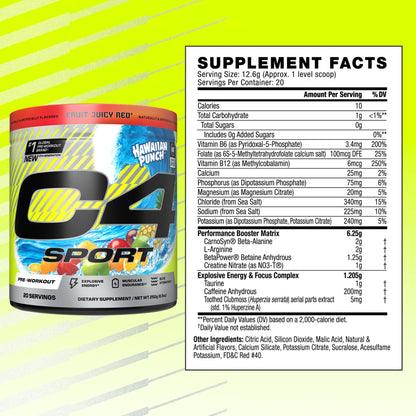 C4 Sport Pre Workout Powder - NSF Certified for Sport - Elite Hydration - 200mg Caffeine + Creatine + Beta-Alanine - Electrolytes and Energy Supplement