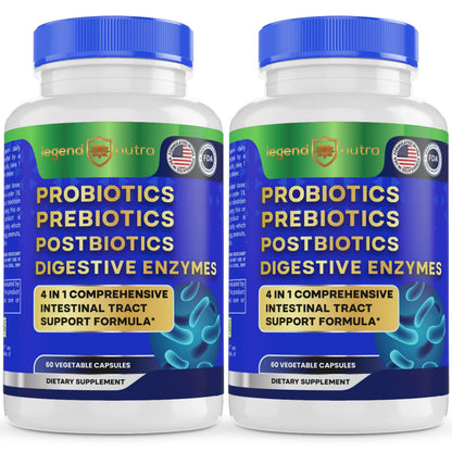 Legend Nutra Probiotics + Prebiotics Postbiotics Digestive Enzymes = 4 in 1 Formula Supplement for Better Digestion Health Women
