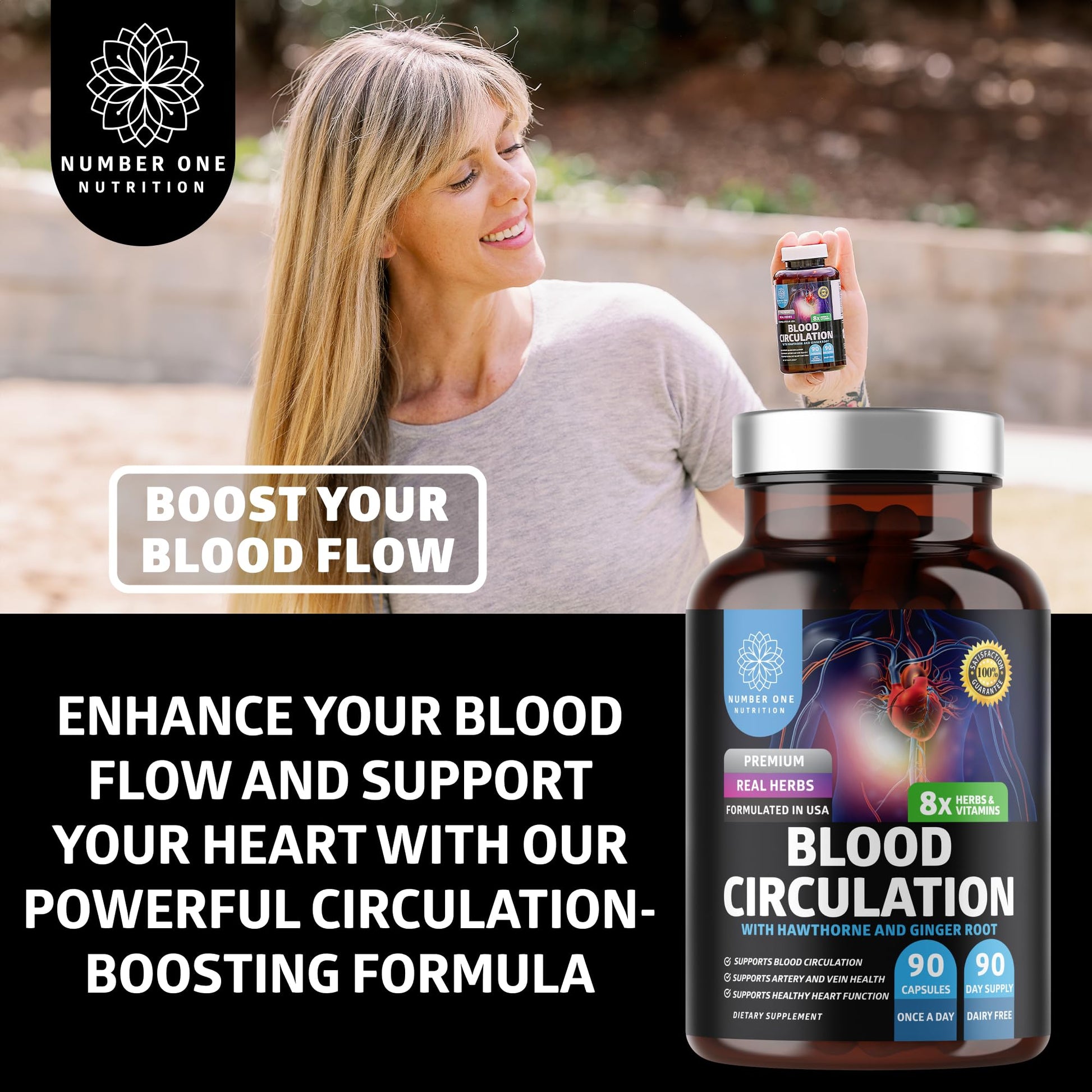 Number One Nutrition Premium Blood Circulation Supplement for Women and Men [8 Powerful Herbs & Vitamins] All Natural Blood Flow Supplement with Hawthorn, Butchers Broom and Cayenne Pepper, 90 Caps Number One NutritionBuy Supplements Australia