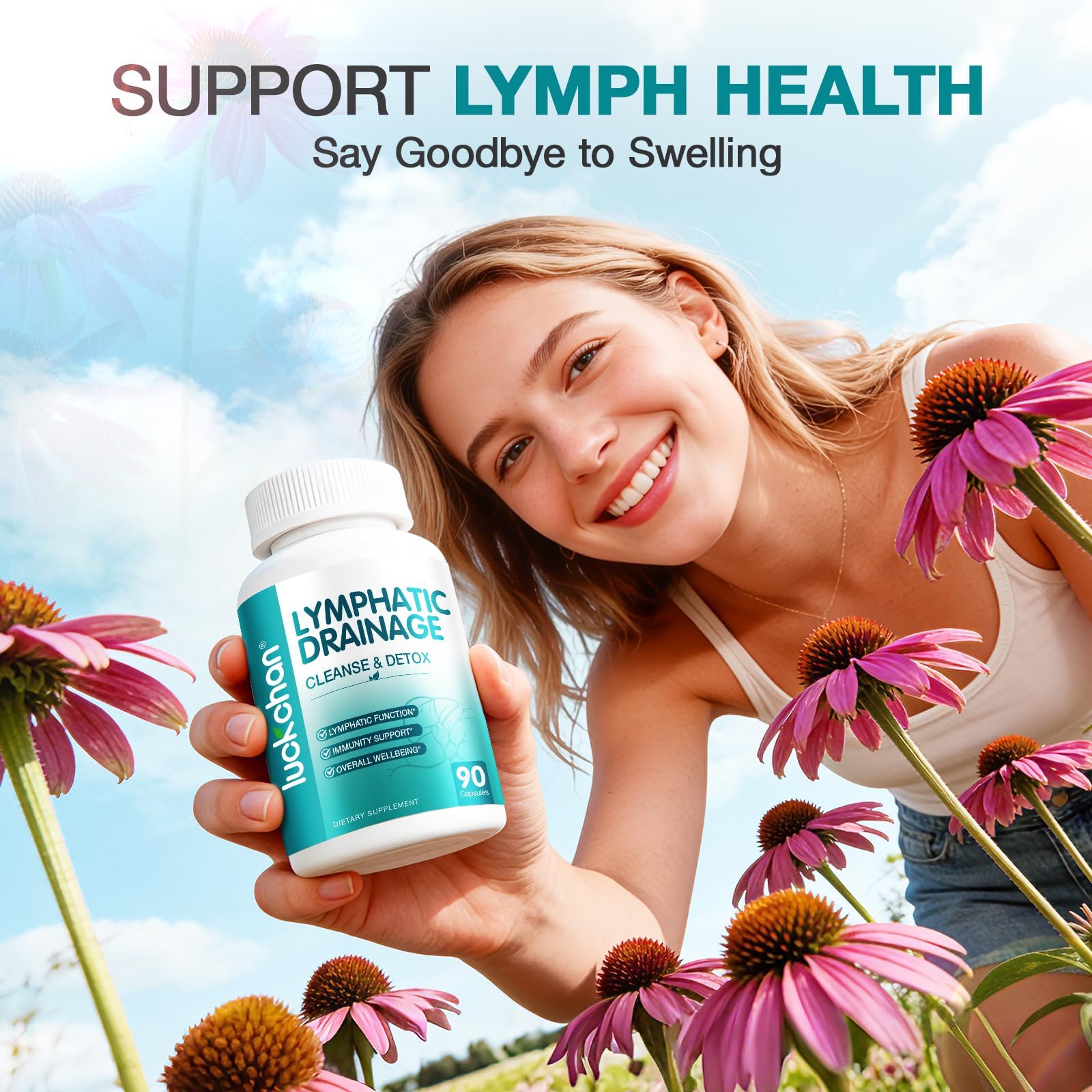 Lymphatic Drainage Supplements - Lymphatic System Support, Fluid Balance, Immune Support - Natural Lymphatic Cleanse & Detox Capsules with Dandelion, Echinacea, Burdock & More, 90 Capsules LUCKCHAN buy supplements Au