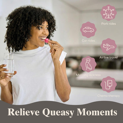 Three Lollies Queasy Drops - Ease Chemotherapy Nausea & Travel Sickness - Alleviates a Dry Mouth - Natural Ingredients - 21 ct
