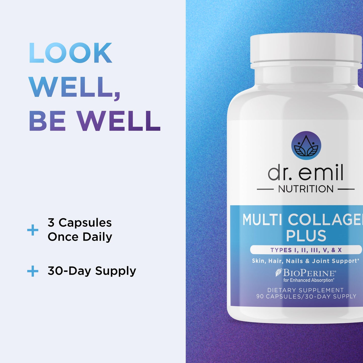 DR. EMIL NUTRITION Women's Multi Collagen Pills | Collagen Supplements | Support Hair, Skin, Nails & Joints | Hydrolyzed Collagen Supplements