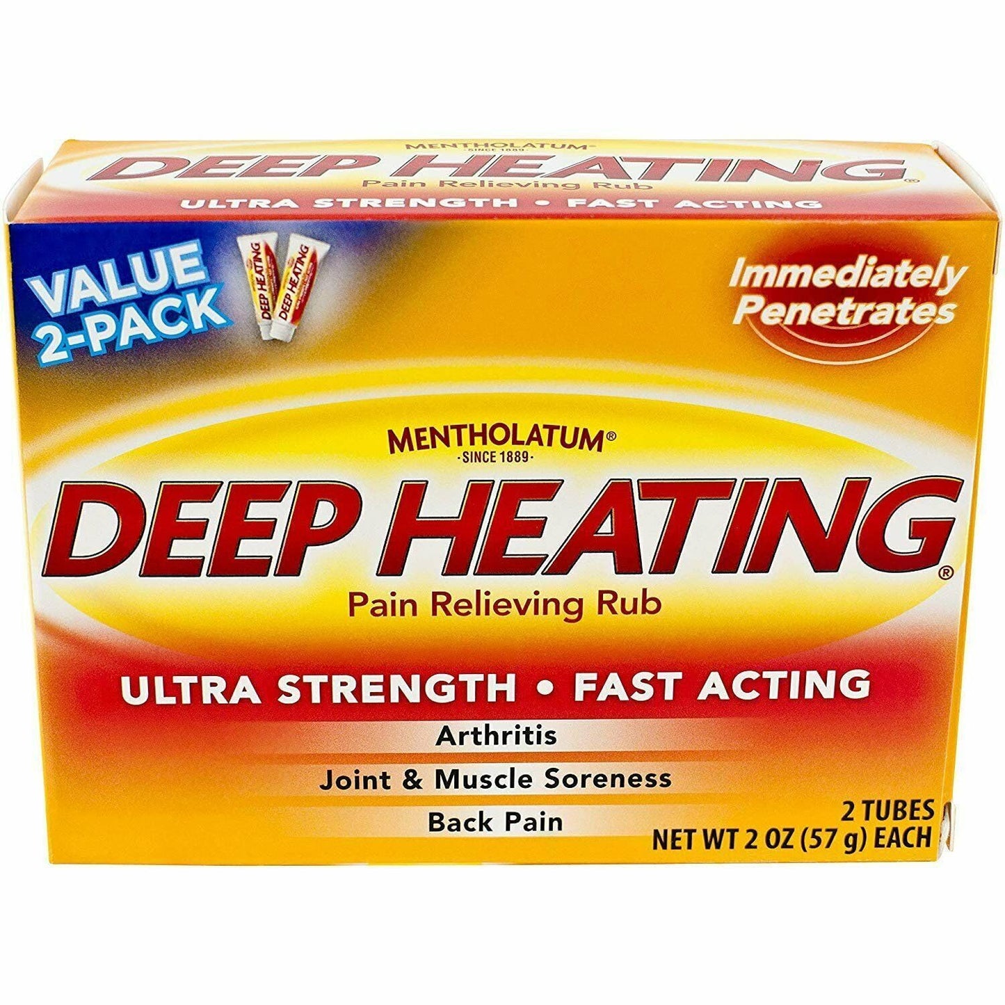 Mentholatum Deep Heating Pain Relieving Rub, Ultra Strength, 2 Tubes each, Pack of 5 MentholatumBuy Supplements Australia