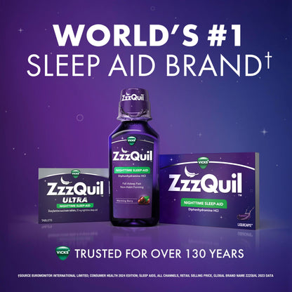 ZzzQuil, Sleep Aid, Nighttime Sleep Aid Liquid, 50 mg Diphenhydramine HCl, Fall Asleep Fast, Non-Habit Forming, Warming Berry Flavor, 12 FL OZ ZzzQuil buy supplements Au