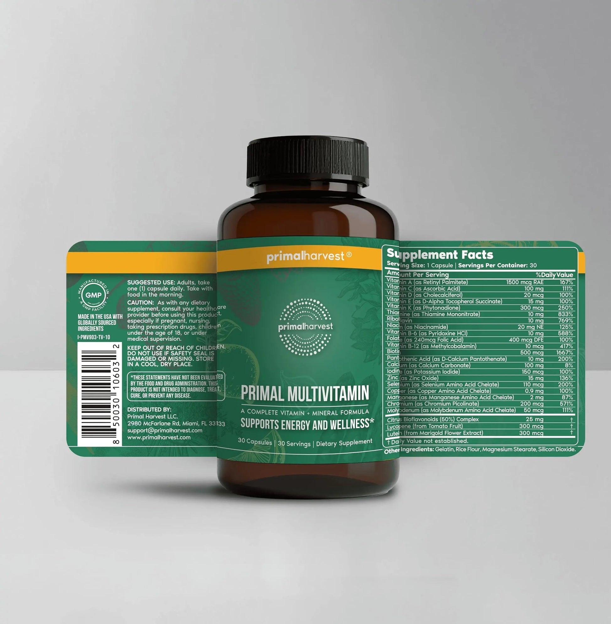 Primal Harvest Primal Multivitamin - Daily Multi-Vitamin Supplement with 21 Essential Vitamins & Minerals for Women & Men (2 Pack (30 Count)) Primal Harvest