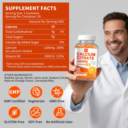 (2 Pack) Calcium Citrate 1200 mg with Vitamin D3 Gummies for Women & Men,Calcium Supplements for Bone & Teeth Support,High Absorption - Easy to Digest,