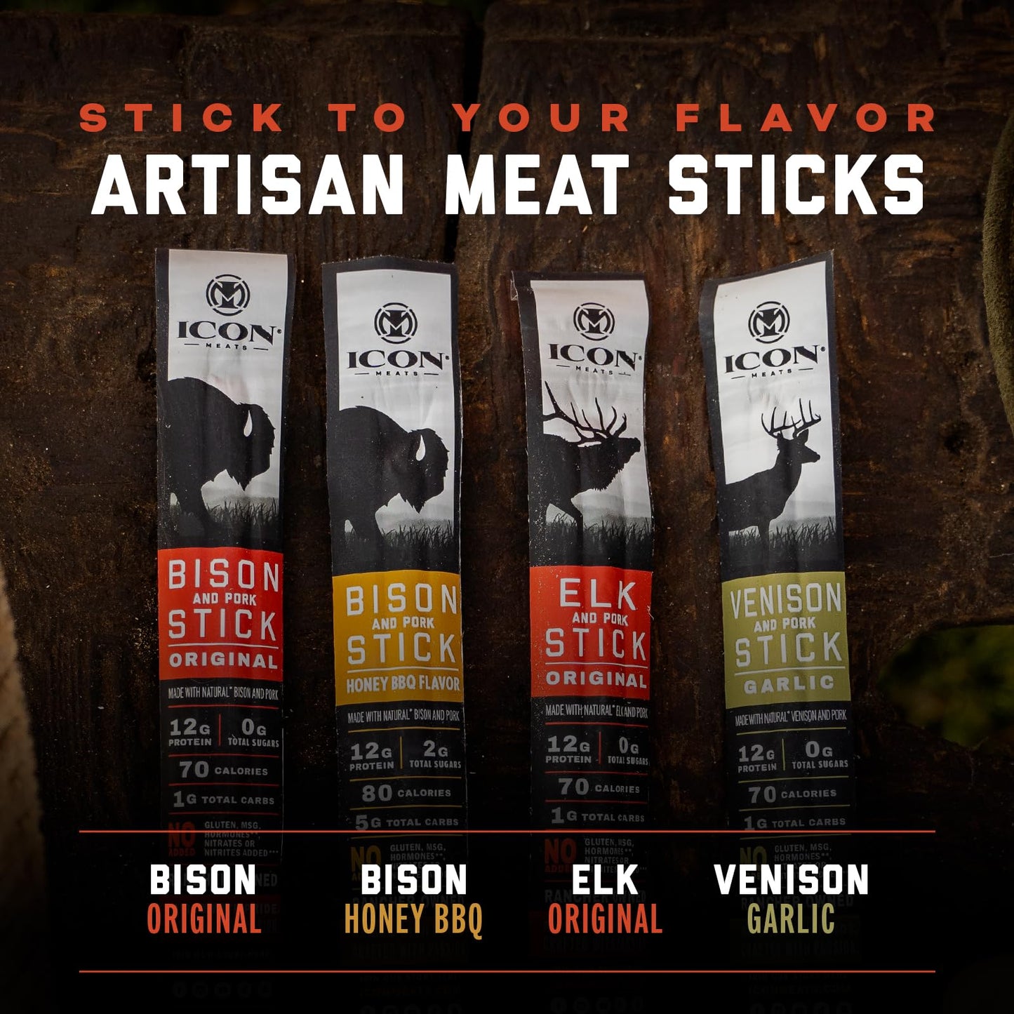 ICON Meats Bison and Pork Snack Sticks, Original Flavor, 24 Pack of High Protein Snacks, Sugar Free, Natural Jerky Meat Sticks, Gluten Free, USDA Inspected, Made in USA, Gifts for Him ICON buy supplements Au