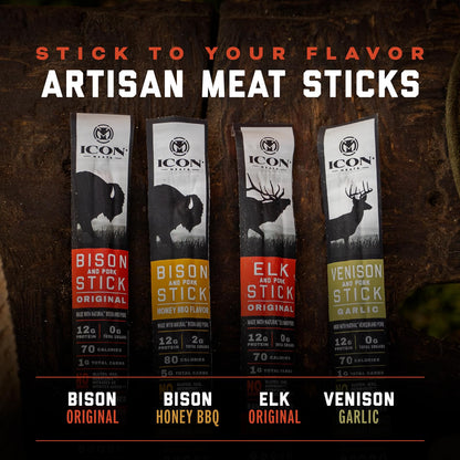 ICON Meats Bison and Pork Snack Sticks, Original Flavor, 24 Pack of High Protein Snacks, Sugar Free, Natural Jerky Meat Sticks, Gluten Free, USDA Inspected, Made in USA, Gifts for Him ICON buy supplements Au