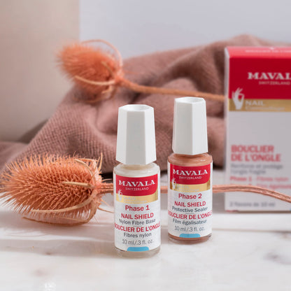 Mavala Nail Shield, 2 Count, Phase 1 & 2, Clear Nail Polish Top Coat, Nail Strengthener, Nail Growth & Nail Hardener Treatment,