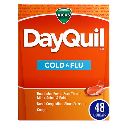 Vicks DayQuil Cold & Flu Medicine, Non-Drowsy Powerful Multi-Symptom Daytime Relief for Headache, Fever, Sore Throat, Minor Aches and Pains, Nasal Congestion, Sinus Pressure and Cough, 48 Liquicaps Vicks buy supplements Au