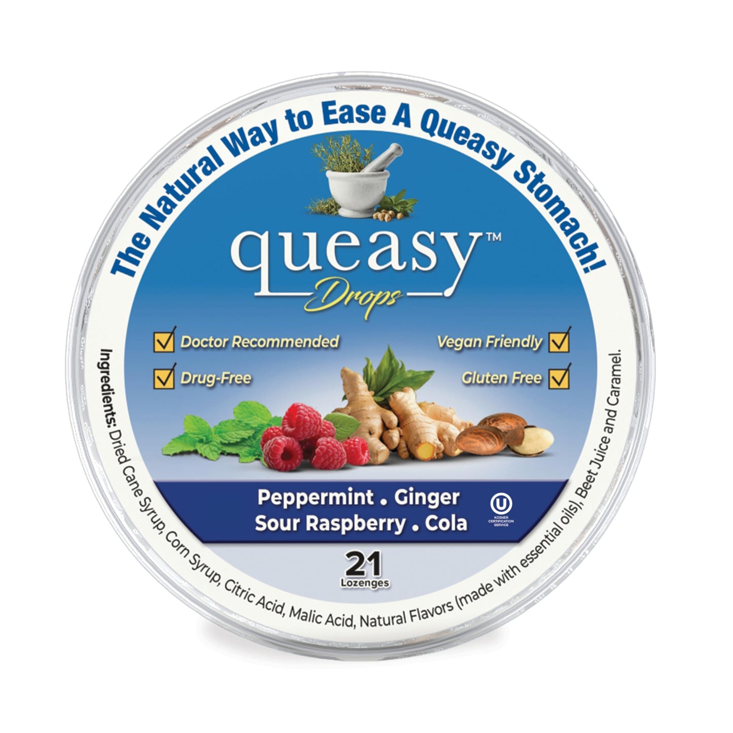 Three Lollies Queasy Drops - Ease Chemotherapy Nausea & Travel Sickness - Alleviates a Dry Mouth - Natural Ingredients - 21 ct