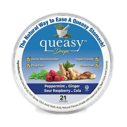 Three Lollies Queasy Drops - Ease Chemotherapy Nausea & Travel Sickness - Alleviates a Dry Mouth - Natural Ingredients - 21 ct