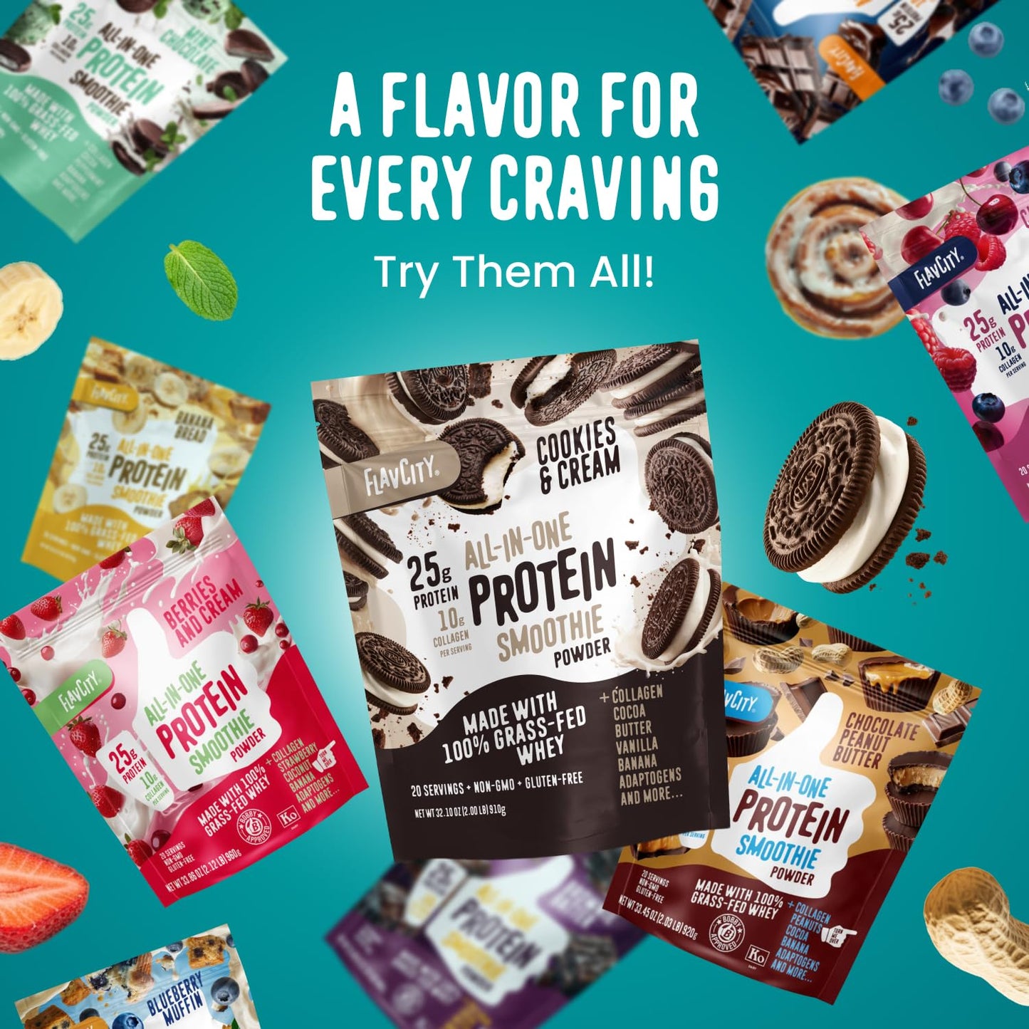 FlavCity Grass Fed Whey Chocolate Protein Powder - Chocolate Peanut Butter - 25g Protein & 10g Collagen - Made with Organic Cocoa & Coconut Milk - Gluten Free & No Added Sugars (20 Servings) FlavCity buy supplements Au