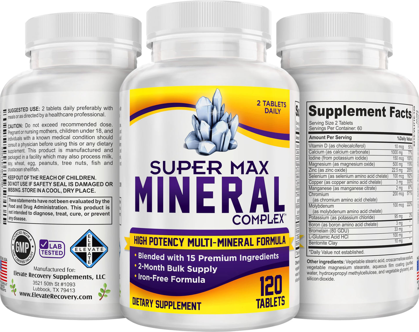 2-Month Multimineral Supplement Support Iron-Free Formula | Daily Multiminerals | Multi-Mineral Supplements | Minerals Complex | 60-Day Bulk Supply | 120 Tablets