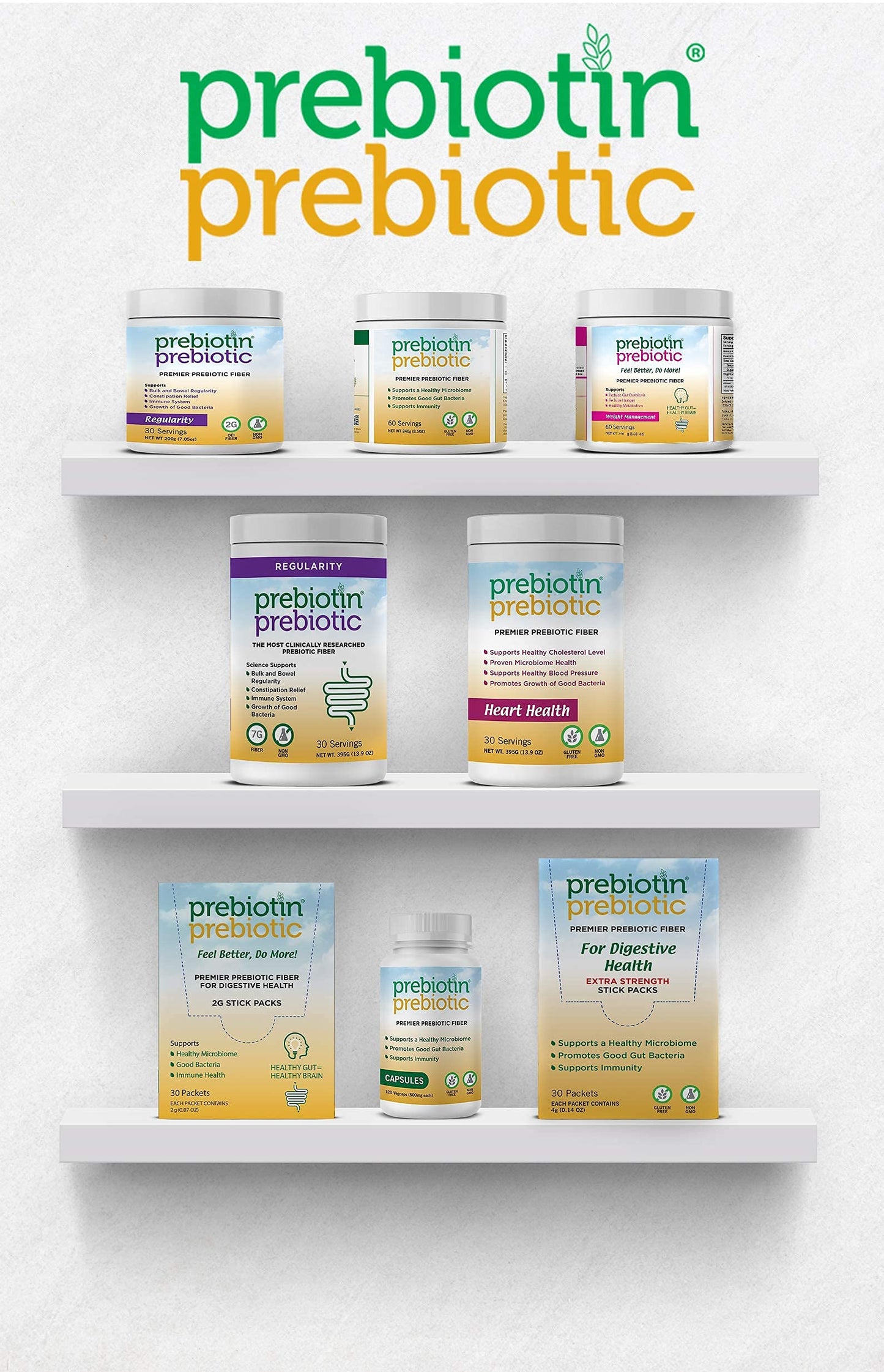 Prebiotin Prebiotic Fiber Supplement Powder  8.68 oz  Supports Digestive Health  High Fiber, Boosts Probiotics, Reduces Hunger  All-Natural, Gluten-Free