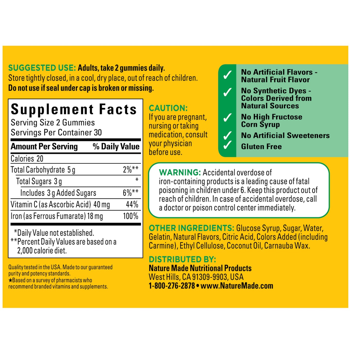 Nature Made Iron 18 mg per serving Gummies with Vitamin C, Iron Supplement for Red Blood Cell Support, 60 Gummies, 30 Day Supply