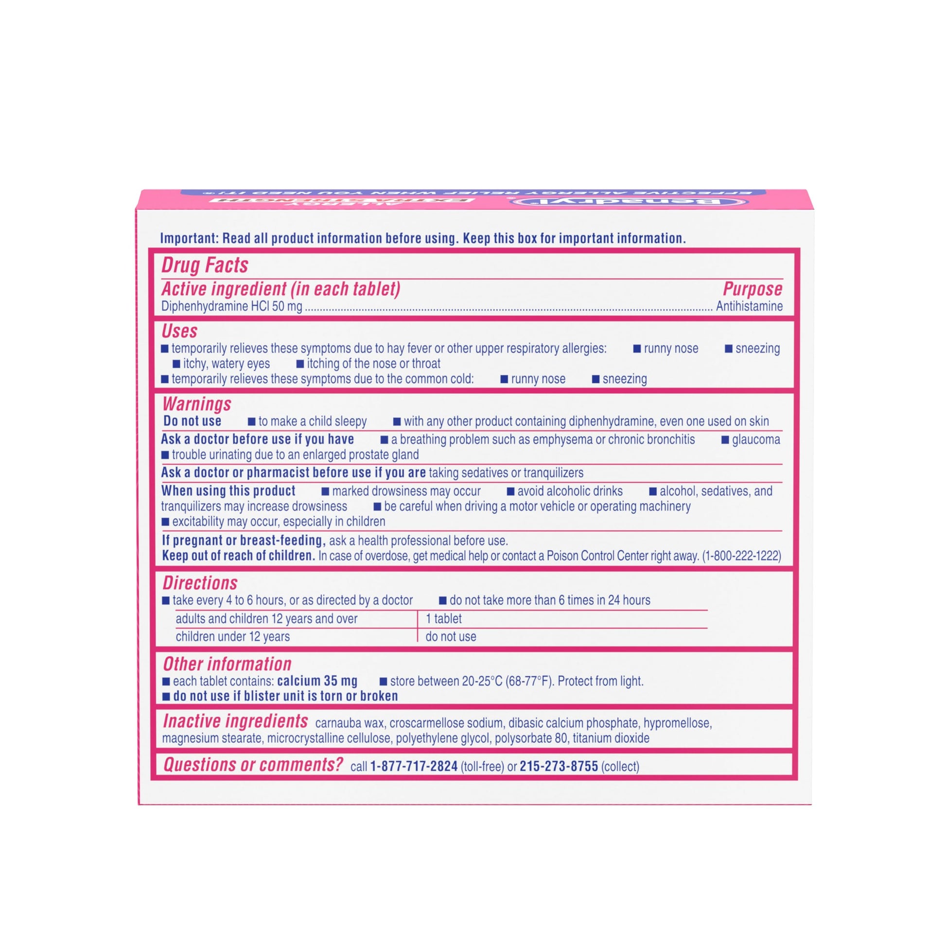 Benadryl Extra Strength Allergy Relief Medicine, 50 mg Diphenhydramine HCl Antihistamine Tablets for Relief of Allergy Symptoms Due to Hay Fever or Other Upper Respiratory Allergies, 24 ct Benadryl buy supplements Au