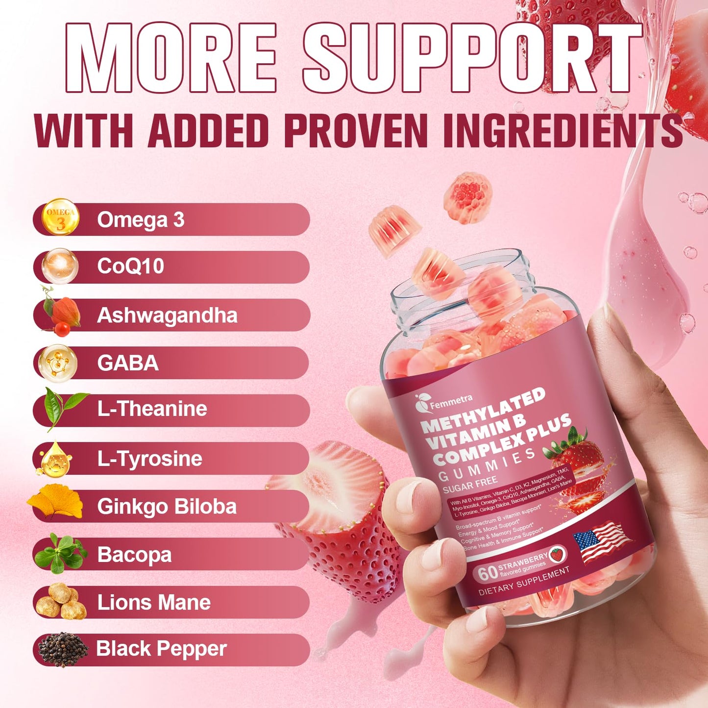 Ultra Methylated Vitamin B Complex Sugar Free Gummies - All B Vitamins + Vitamin C D3 K2 Ashwagandha Magnesium Omega 3 CoQ10 for Women Men - Methyl Vitamin B12